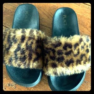 Adorable girls fur slides